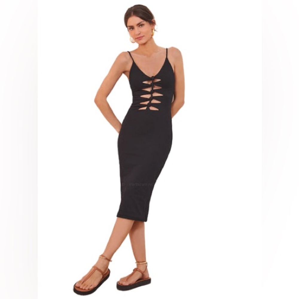 Elegant Black Midi Dress with Cutout Design